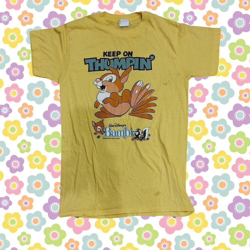 Cute Vintage 70s Keep on thumpin Bambi Walt Disney yellow shirt